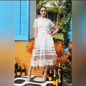 Alexis Alanna beautiful White Lace Midi Dress Short-Sleeve Lace,slip eyelet NWOT